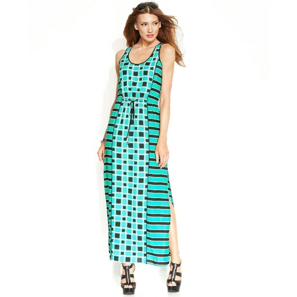 New! MICHAEL KORS Women's Geometric Print Maxi Dress Side-Slit Size Small - Picture 2 of 6